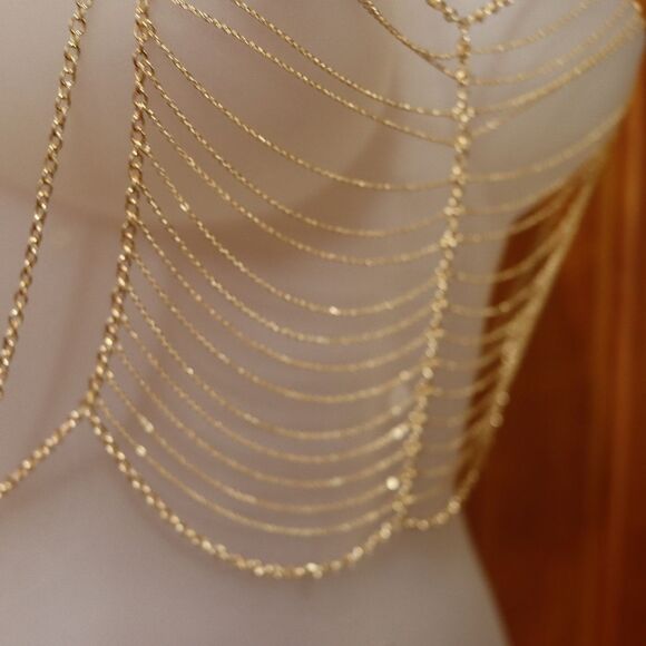 Forever 21 Gold Chain Body Jewelry Halter Top OS - Picture 6 of 7